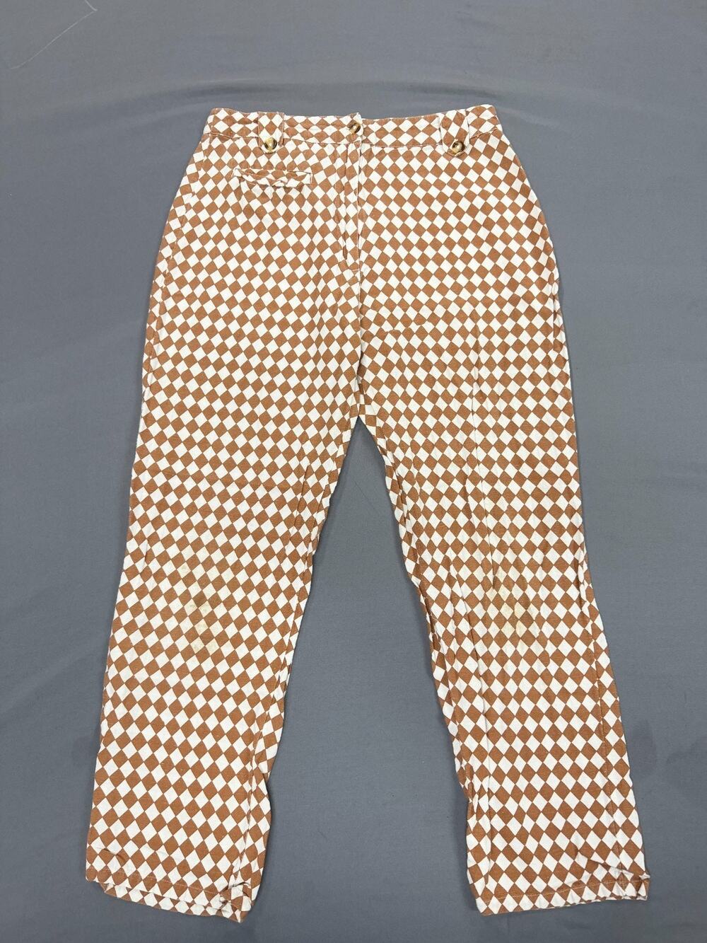 Vintage Y2K Billabong Women's Pants Size 29 Brown Cream Argyle Wide Leg Boho